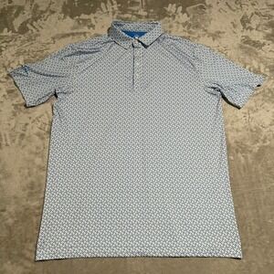 Coby Stevens Shirt Mens XL Blue Polo Golf Performance Casual AOP Short Sleeve